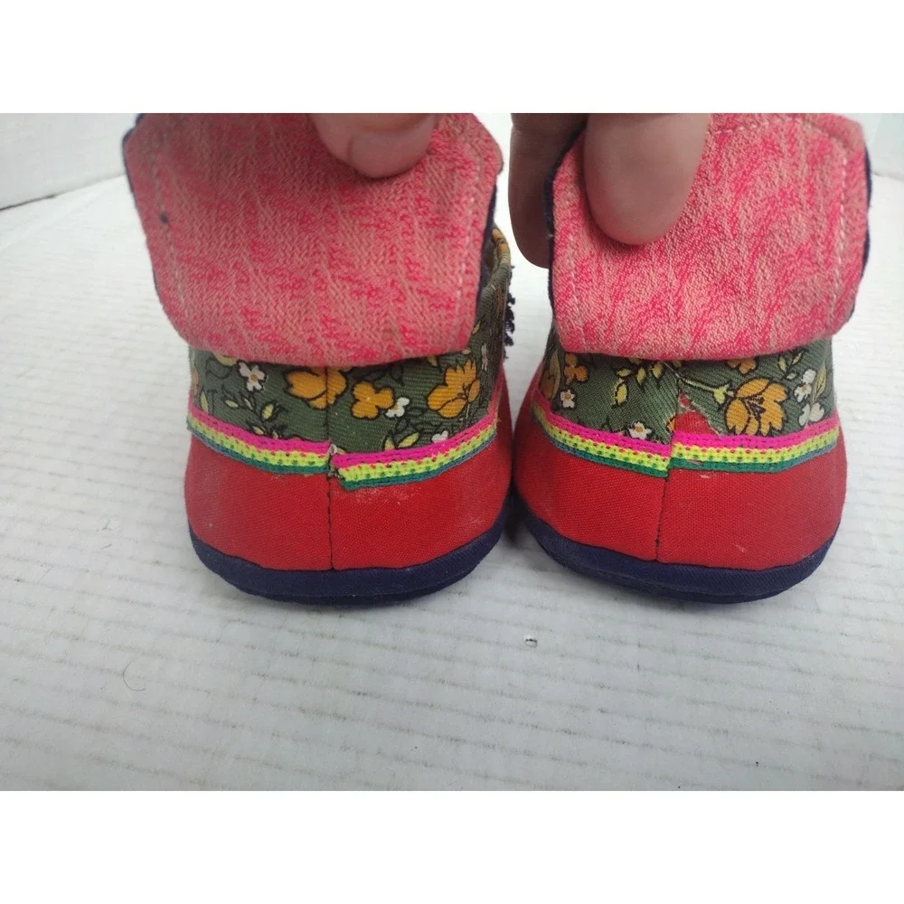 Rare 19th Century Chinese Childs Hand Embroidered Shoes Floral Animal Eyes